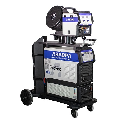 Индустриальный инверторный сварочный полуавтомат АВРОРА РЕСУРС 5000 ДВОЙНОЙ ПУЛЬС + подающий, тележка, водяное охл. + аттестат НАКС