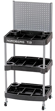 NORDBERG T13 Тележка инструментальная с 3 пластиковыми полками и перфорацией