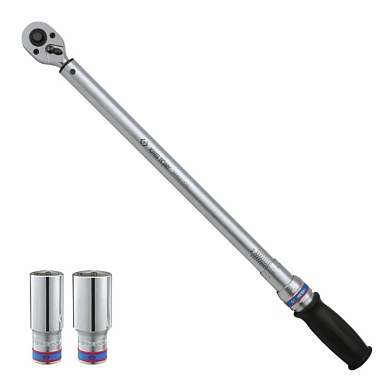 Динамометрический ключ 1/2", 60-340 Нм, "EXACT", футляр, в комплекте 2 торцевые головки KING TONY P34462-2DG