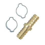 OPT-71010HH Штуцер соединительный латунный елочка-елочка 10 ? 10 мм, 2 обжимных оцинкованных стальных хомута OPTIMUS